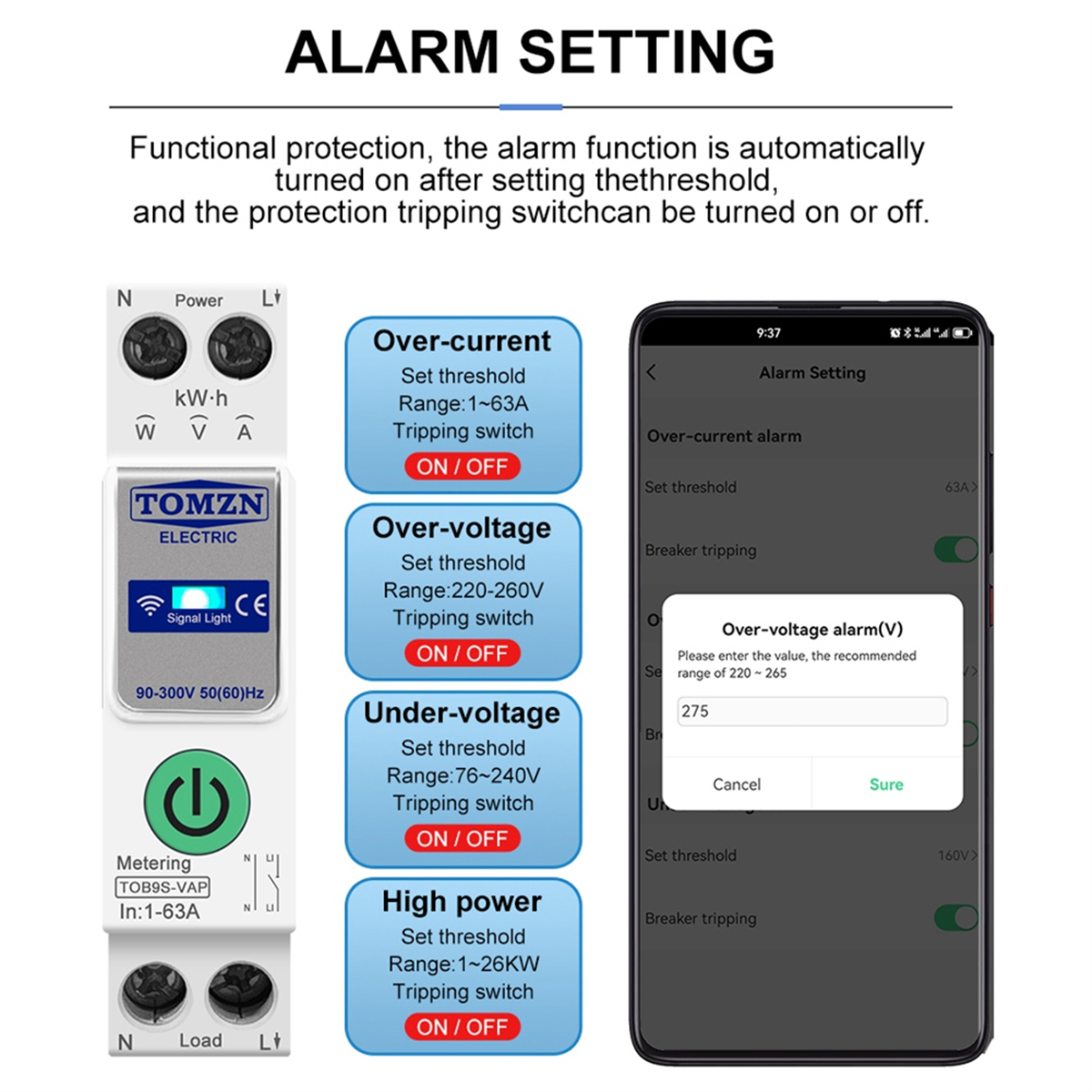 ABMO  TOB9S-VAP TUYA 63A 1P+N  - Smart Energy Monitor ulasan dan harga